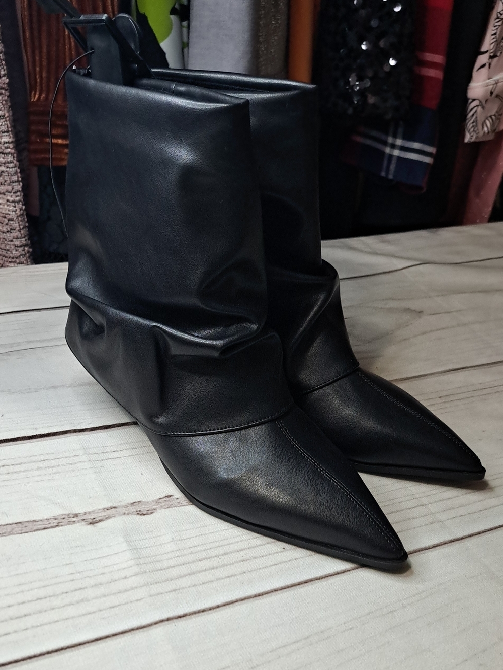 Time and Tru Black Pointed Toe Slouch Ankle Booties Size 7